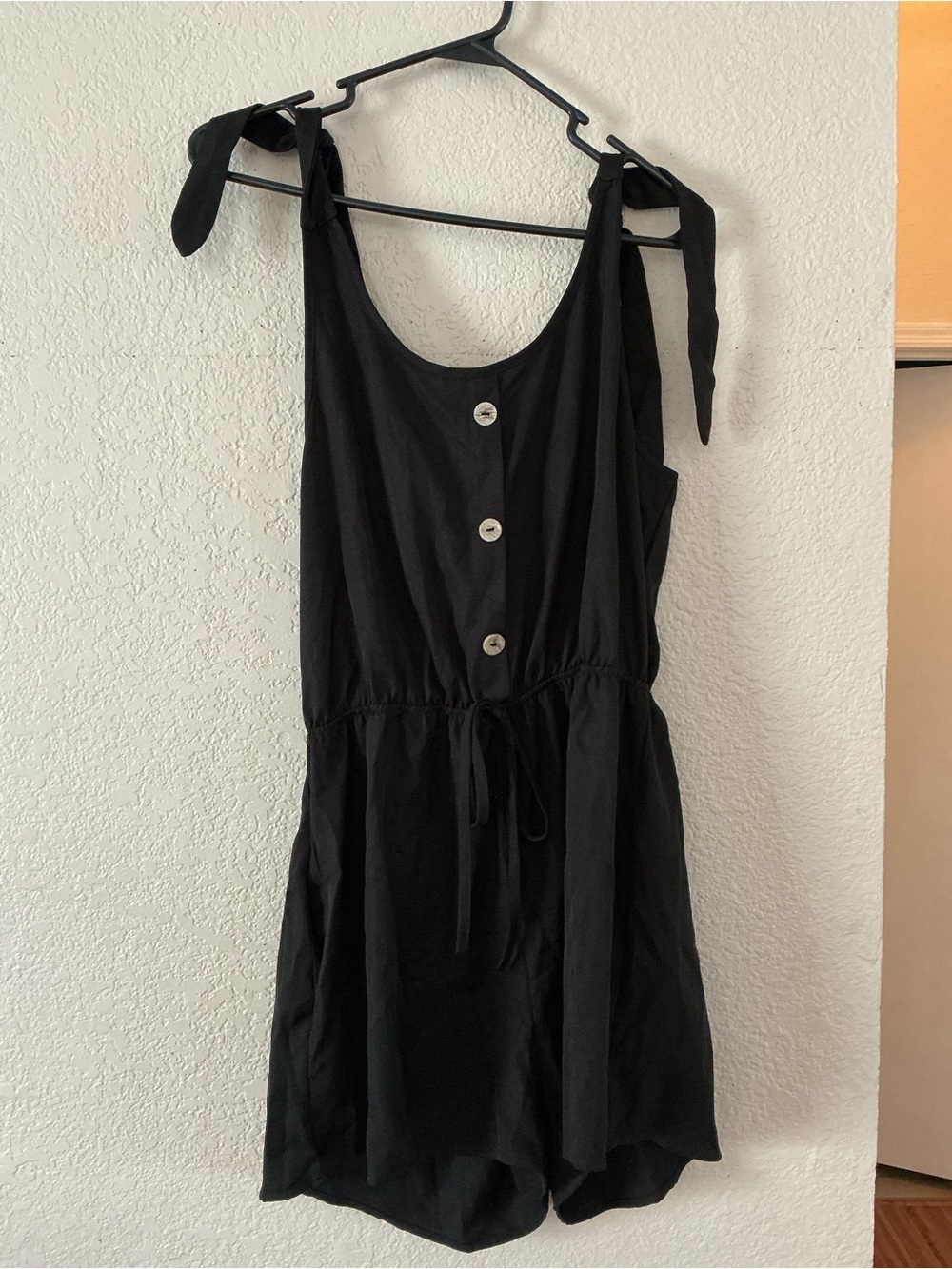 Pink Lily Black Shoulder Tie Romper